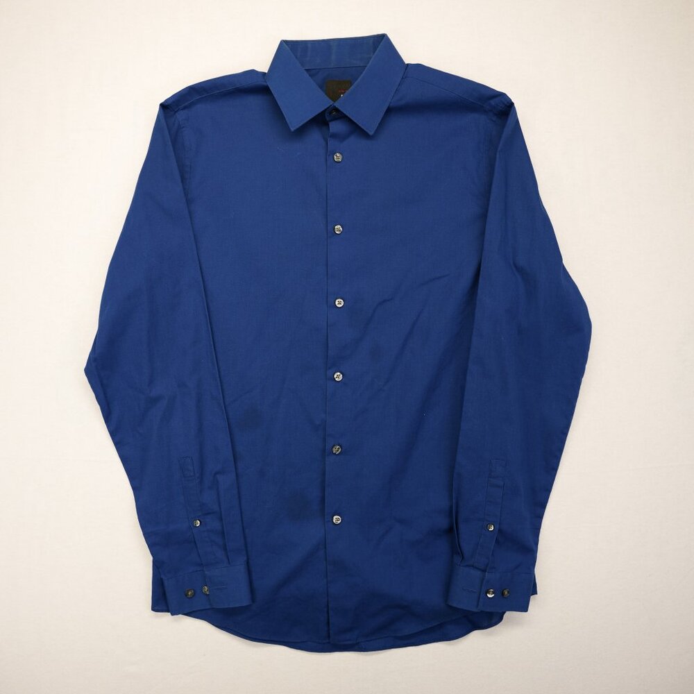 J Ferrar Button‎ Down Shirt Men's Size M 15-15.5 34-35 Slim Fit Blue Long Sleeve